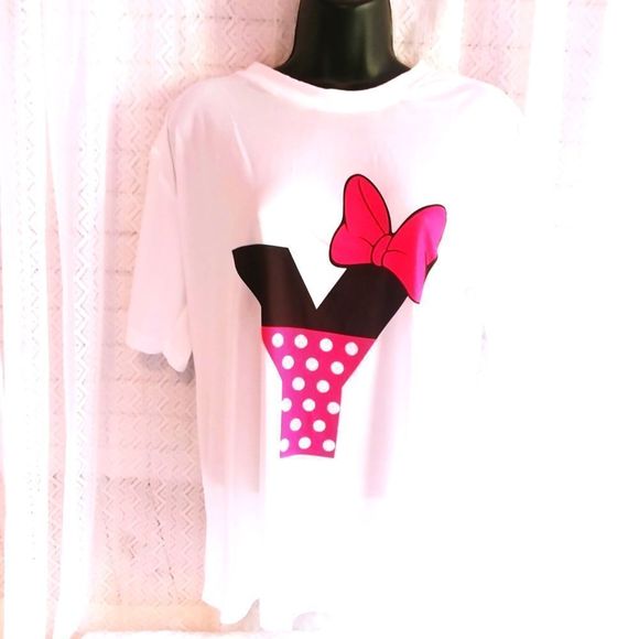 Minnie Letter Bow Print Summer T-Shirt Size Lar… - Picture 2 of 7
